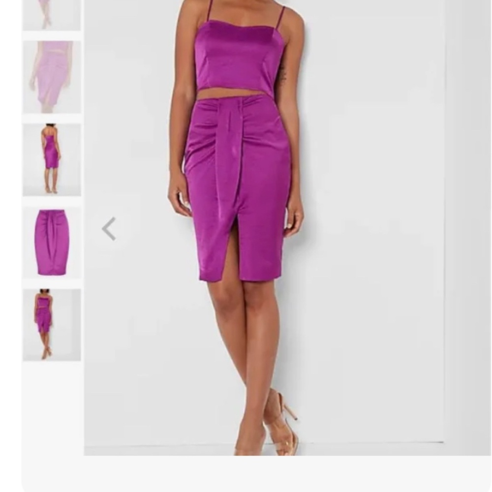Express Skirts | New Express High Waisted Draped Midi Skirt Purple Crush Sat
